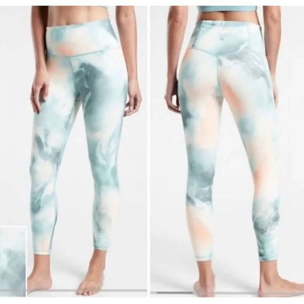 ATHLETA Elation Printed 7/8 Tight S Small | Marine Minimalistic Grey Women's
